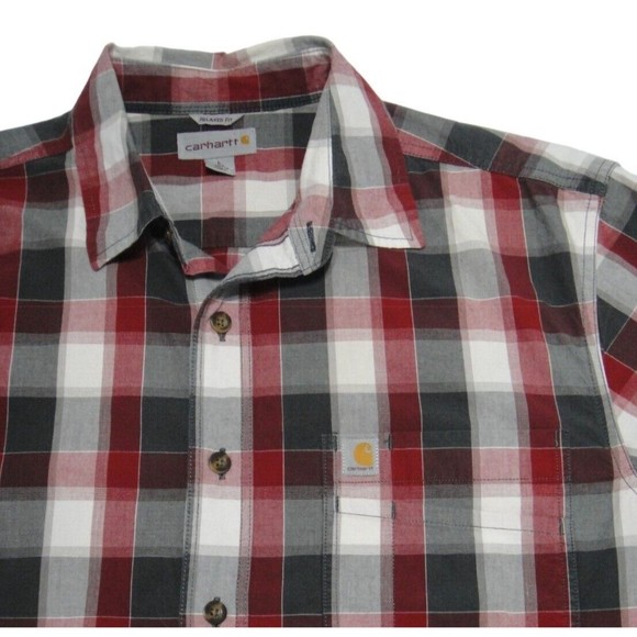 Carhartt Short Sleeve Flannel Collar Shirt Men Sz Large Tall Relaxed Fit Red - Picture 4 of 10
